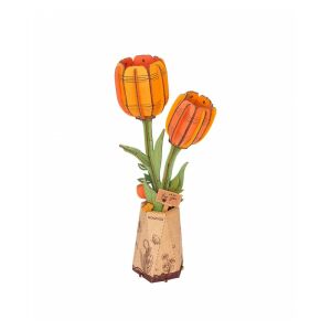 3D Puzzle Orange Tulpe, Holz, ROWOOD, 124 Teile