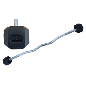 Kétkaros hatszögletű HEX súlyzó 30 kg EZ görbe gumírozott gumival