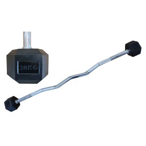 Kétkaros hatszögletű HEX súlyzó 20 kg EZ görbe gumírozott gumival