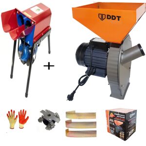 Pakiet promocyjny Młyn zbożowy, młócący i kolbowy, 3,5 kW + podwójna łuskarka do kukurydzy z silnikiem w zestawie, DDT, 1800 W, 500 kg/h 145049732 - Młynek do zbiorów