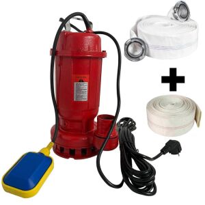 Promóciós csomag DDT piros WQD10 öntöttvas szennyvízszivattyú úszóval, 1100 W, 15 m³/h + Tűzoltótömlő 2'' 20 m, 8 bar, csatlakozókkal + Tűzoltótömlő 2'' 20 m, 8 bar 145049734 - DDT