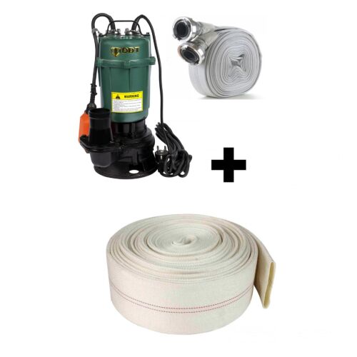 Promóciós csomag Merülő szennyvízszivattyú, úszóval, aprító nélkül, DDT, WQD10, 2200 W, 10 m³/h, 8 m + Tűzoltótömlő 2'' 20 m, 8 bar, csatlakozókkal + Tűzoltótömlő 2'' 20 m 145049740