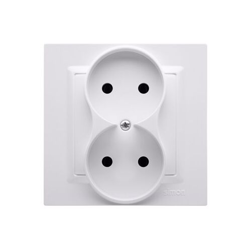 Dupla aljzat földelés nélkül MONOBLOCK (modul) 16A, 250V~, csavaros csatlakozók, fehér Komplett - nem fehér keretekhez Simon10