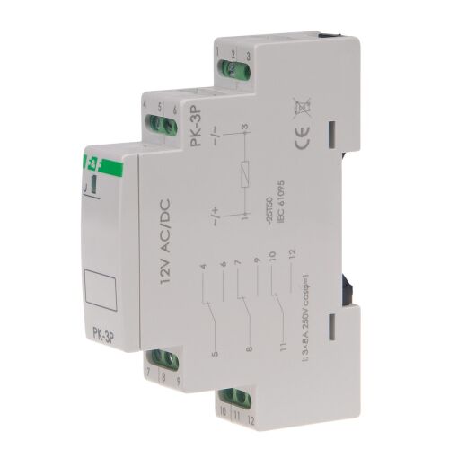 Elektromágneses relé PK-3P 12V AC/DC, érintkező: 3P I=3x8A, 1 modul 145057790
