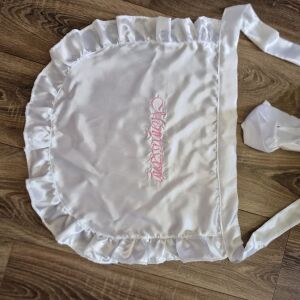 Esküvő OTT65 - Fehér szatén fodros kötény pink hímzéssel 145059682 - Kötény