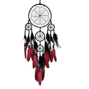 Kifejezetten dekoratív, nagy álomcsapda, álomfogó, jó álmot őrző, védő hatású, dekoráció, természetes toll, dísztárgy, amerikai indián hagyomány, falidísz, dekoráció, fekete, bordó, 16x70 (57)cm #291 145060371 - Álomfogó