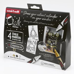 Folyékony kréta UNI PWE-5M Karácsonyi kiadás Elegáns színek 4 darabos 145081077 - Marker