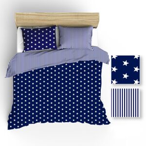 Pamut lepedő 150x200 R006 fehér sötétkék csíkos csillagok 51N 52N 1 párnahuzat 50x60 145084706 - Ágynemű - ifjúsági és felnőtt