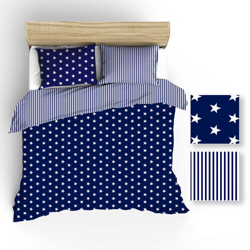 Pamut lepedő 150x200 R006 fehér sötétkék csíkos csillagok 51N 52N 1 párnahuzat 50x60 145084706