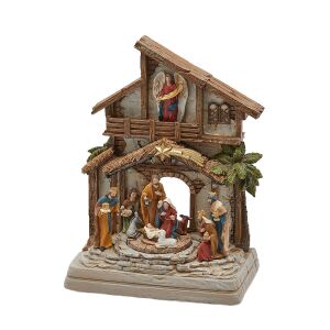 Dioráma jászol emeletes Led-es 28x21cm 145088831 - Szezonális dekoráció