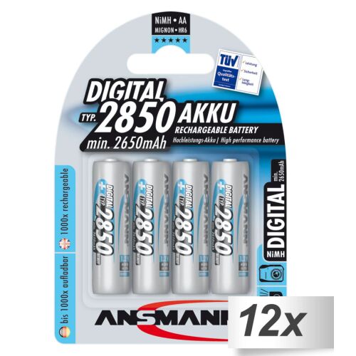 Ansmann NiMH Mignon AA 2850 mAh Újratölthető elem (12x4/csomag) 145089356