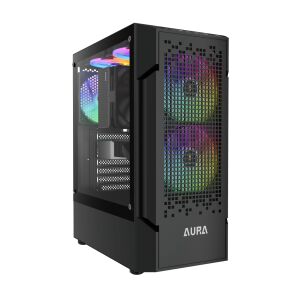 Gamdias Aura GC7 ARGB Midi Torony Számítógépház + 3db 120mm ventilátor - Fekete