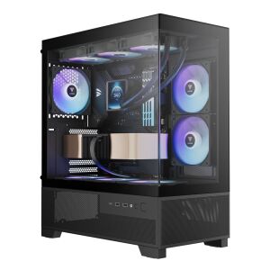 Gamdias Aura GC12 ARGB Midi Torony Számítógépház + 6db 120mm ventilátor - Fekete