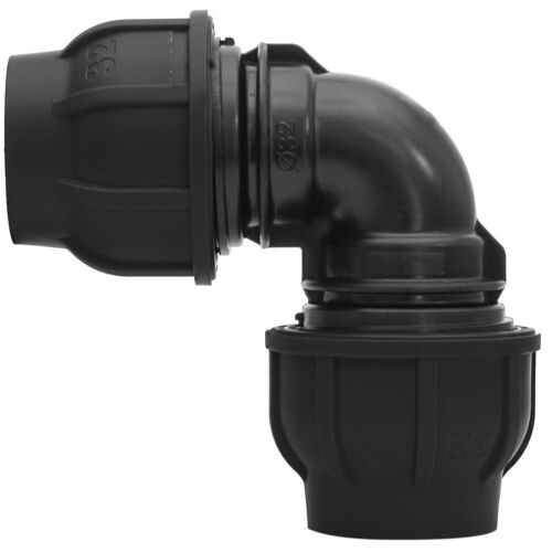 PP szorító könyök 90 fok 75x75 PN10, PE csövekhez, fekete