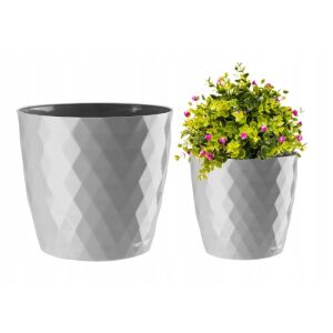 Szürke műanyag virágcserép Cristal 14 x 12 cm