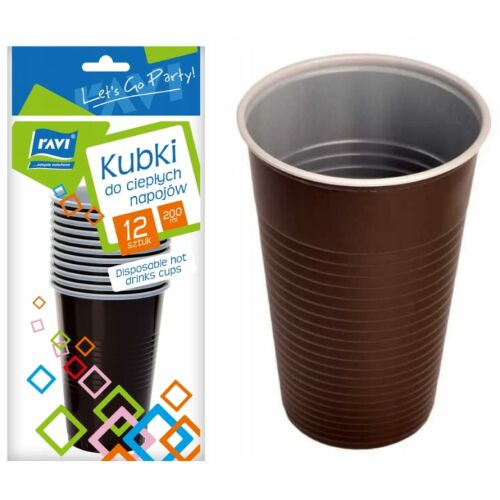 Műanyag poharak forró italokhoz, 12 darab, 200 ml, barna, eldobható 145124196