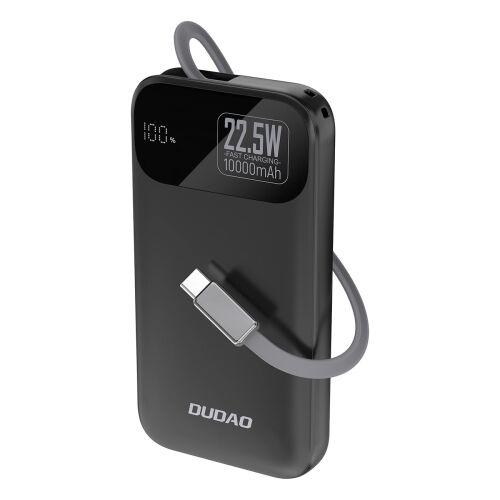 Dudao K31 10000 mAh 22.5W PD Powerbank beépített kábellel - Fekete 145115930
