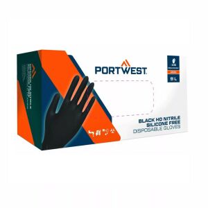Portwest 100db 9/L egyszerhasználatos púdermentes, nitril fekete kesztyű A930 Orange HD 145133240 - Elsősegély