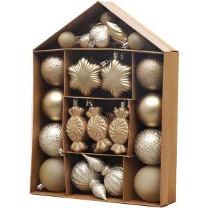 MagicHome karácsonyfadísz készlet, 32 darabos, barna színű, mix, fényes, matt és csillámos felülettel 145133449 - Karácsonyfadísz