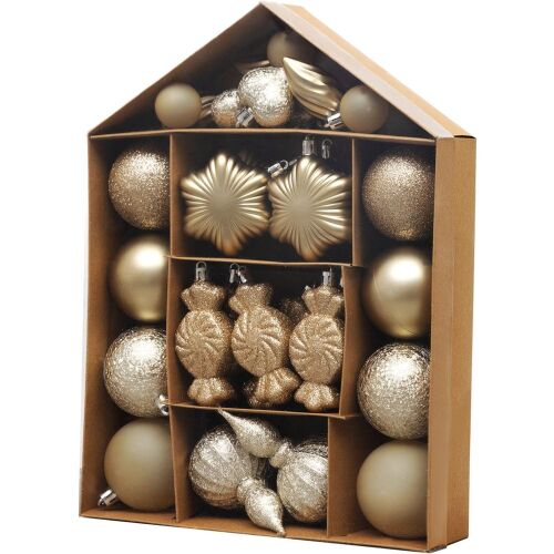 MagicHome karácsonyfadísz készlet, 32 darabos, barna színű, mix, fényes, matt és csillámos felülettel 145133449