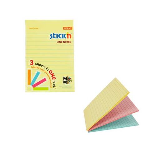 Öntapadó jegyzettömb, vonalas, 50x101 mm, 3x90 lap, STICK N "Magic Pad", pasztell színek