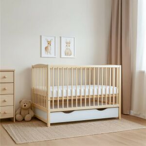 Gyerek kiságy New Baby LILLY leengedhető oldalráccsal és fiókkal természetes 145135249 - Baba & Tipegő