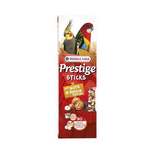 Versele Laga Prestige Sticks Dupla Rúd (mogyoró, dió, mazsola) | Kiegészítő eledel nagypapagájoknak – (2 db) 140 g