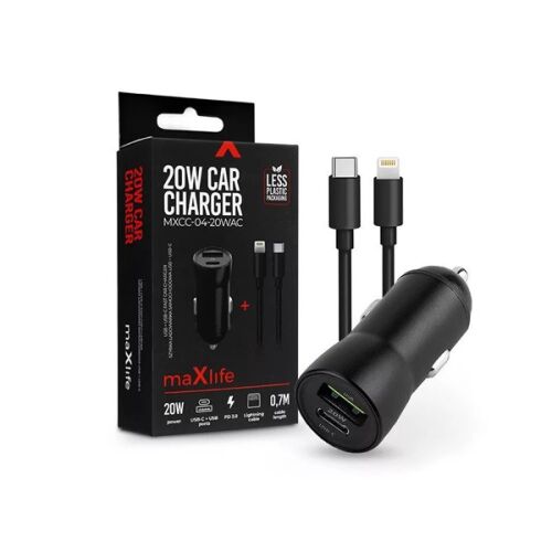 Maxlife ML269386 20W USB/USB C fekete szivargyújtós töltő adapter + Type-C - Lightning kábel 145137942