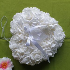 ESKÜVŐ GYP29 - Szív alakú Gyűrűpárna törtfehér habrózsával - 27x27cm 145088766 - Lovaskate