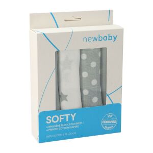 Pamut tetra pelenka New Baby Softy nyomtatott mintával  70 x 70 cm 4 db fehér-szürke 145146208 - Pelenkázás
