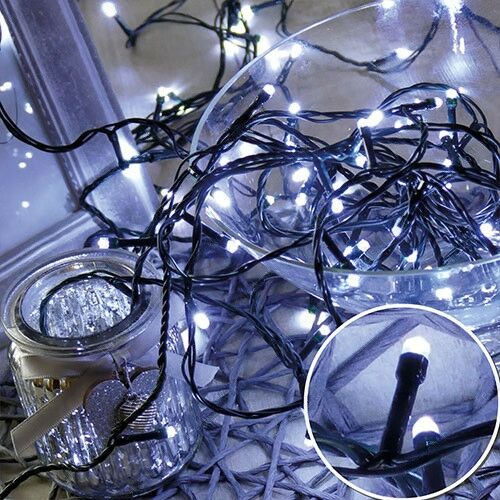 Karácsonyi 500 Led fényfüzér, rizsszem IP44, kültérre is! Hideg fehér Leddel, 8 funkció, villogtató, memória. Life Light Led.