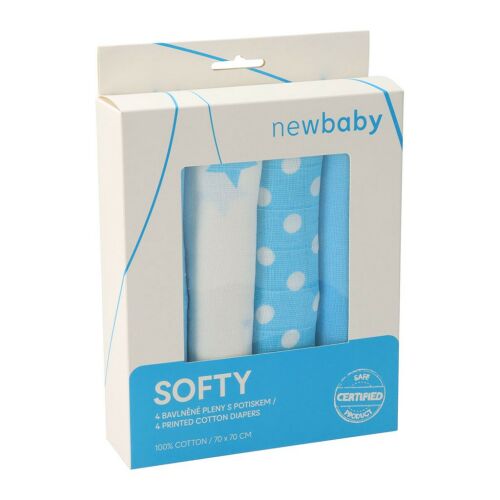 Pamut tetra pelenka New Baby Softy nyomtatott mintával  70 x 70 cm 4 db fehér-türkiz 145148173