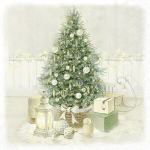 Karácsonyfás, 3 rétegű ünnepi koktél szalvéta, 12,5 x 12,5 cm 145148475 - Szalvéta