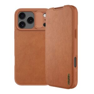 iPhone 17 Pro Max NILLKIN QIN PRO tok álló, bőr hatású FLIP, kameravédő, VILÁGOSBARNA 145149577 - Nillkin