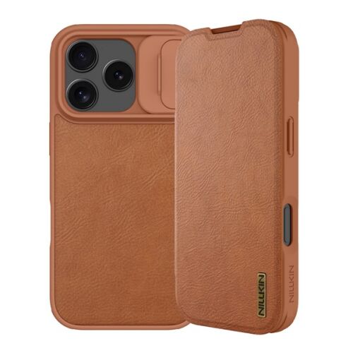 iPhone 17 Pro NILLKIN QIN PRO tok álló, bőr hatású FLIP, kameravédő, VILÁGOSBARNA 145149804