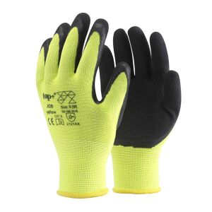 Védőkesztyű latex mártott poliészter lélegző TOP JOB, fekete/sárga, XXL 145150884 - Munkavédelmi kesztyű