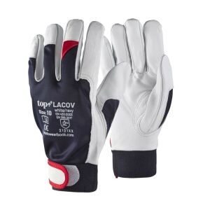 Védőkesztyű báránybőr pamut kézhát TOP LACOV, sötétkék/fehér/piros, 11 145151103 - Munkavédelmi kesztyű