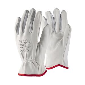 Védőkesztyű kecskebőr gumírozott mandzsetta TOP GORUC, fehér/prios, 9 145152342 - Munkavédelmi kesztyű