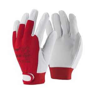 Sofőrkesztyű kecskebőr pamut TOP GOAT, tépőzáras mandzsetta, fehér/piros, 9 145152501 - Munkavédelmi kesztyű