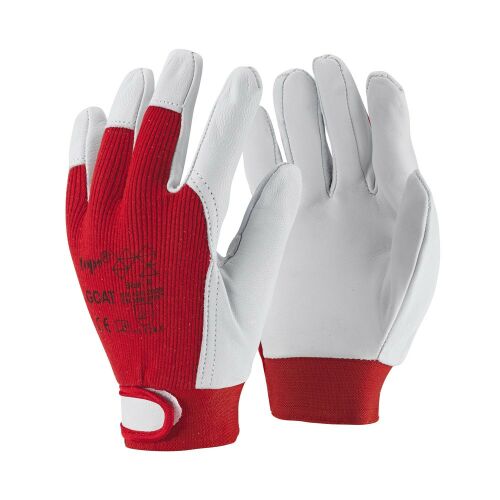 Sofőrkesztyű kecskebőr pamut TOP GOAT, tépőzáras mandzsetta, fehér/piros, 10 145152503