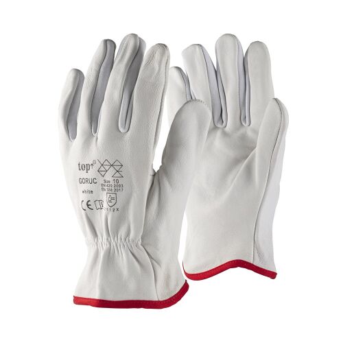 Védőkesztyű kecskebőr gumírozott mandzsetta TOP GORUC, fehér/prios, 11 145153279