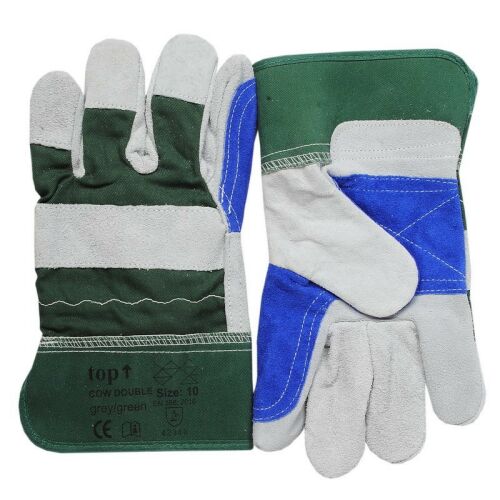 Marhabőr kesztyű tenyerén dupla réteg TOP COW DOUBLE II. osztály, zöld/fehér/kék, 12 145153668