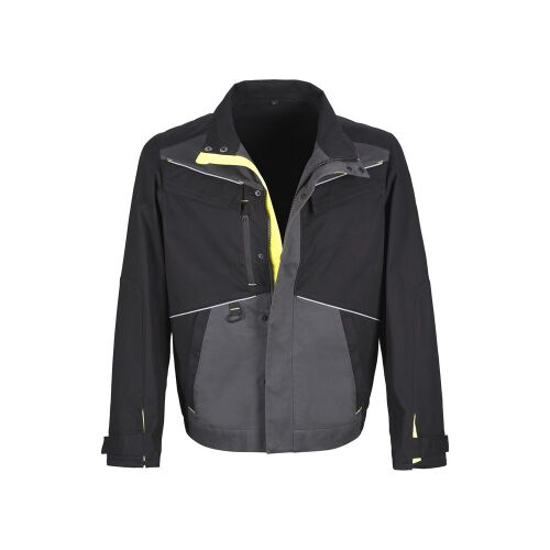TOP PHOENIX CO2D munkakabát, fekete, szürke és fluo sárga, elölnézet - Munkakabát