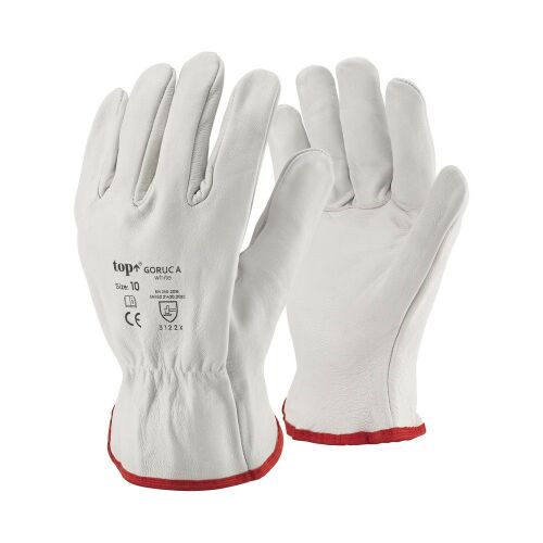 Védőkesztyű A minőség kecskebőr gumírozott mandzsetta TOP GORUC-A, fehér/prios, 9