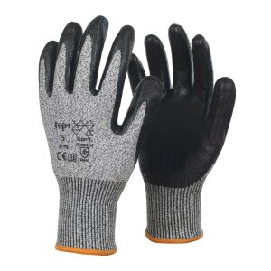 Védőkesztyű nitril mártott kevertszálas vágásbiztos TOP 5, szürke/fekete, 8 145155010 - Munkavédelmi kesztyű