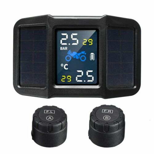 Sistem de monitorizare in timp real a presiunii din anvelope wireless pentru motociclete cu 2 senzori externi Ventlex®, TPMS, Afisare temperatura, Incarcare Solara, Display HD LCD 6.5, Waterproof, Fara fir, Negru 145223842
