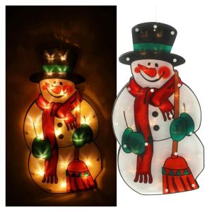 Aigostar Snehuliak s okienkom v tvare metly a vianočnou ozdobou na stromček, 10 LED, na batérie, teplá biela 35 cm 145156816 - Vianoce
