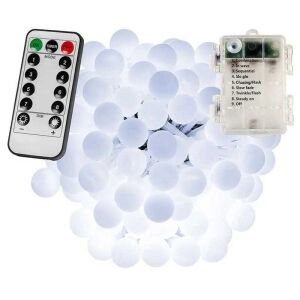 Dekoratívne LED svetelné reťaze Aigostar na batérie, guľová svetelná reťaz Vianočná svetelná reťaz 5 metrov, 50 LED diód, studená biela 145156945 - Vianoce