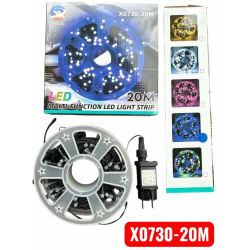 20 metrová vianočná svetelná šnúra, šnúra svetiel, studená biela, 8 funkcií, vonkajšia a vnútorná, jasná farba, IP44, X0730 145157222