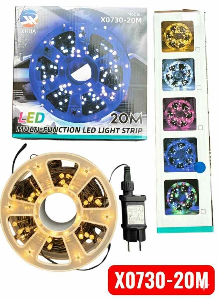 20 metrová vianočná svetelná šnúra Teplá biela, 8 funkcií, vonkajšia a vnútorná, jasná farba IP44 X0730